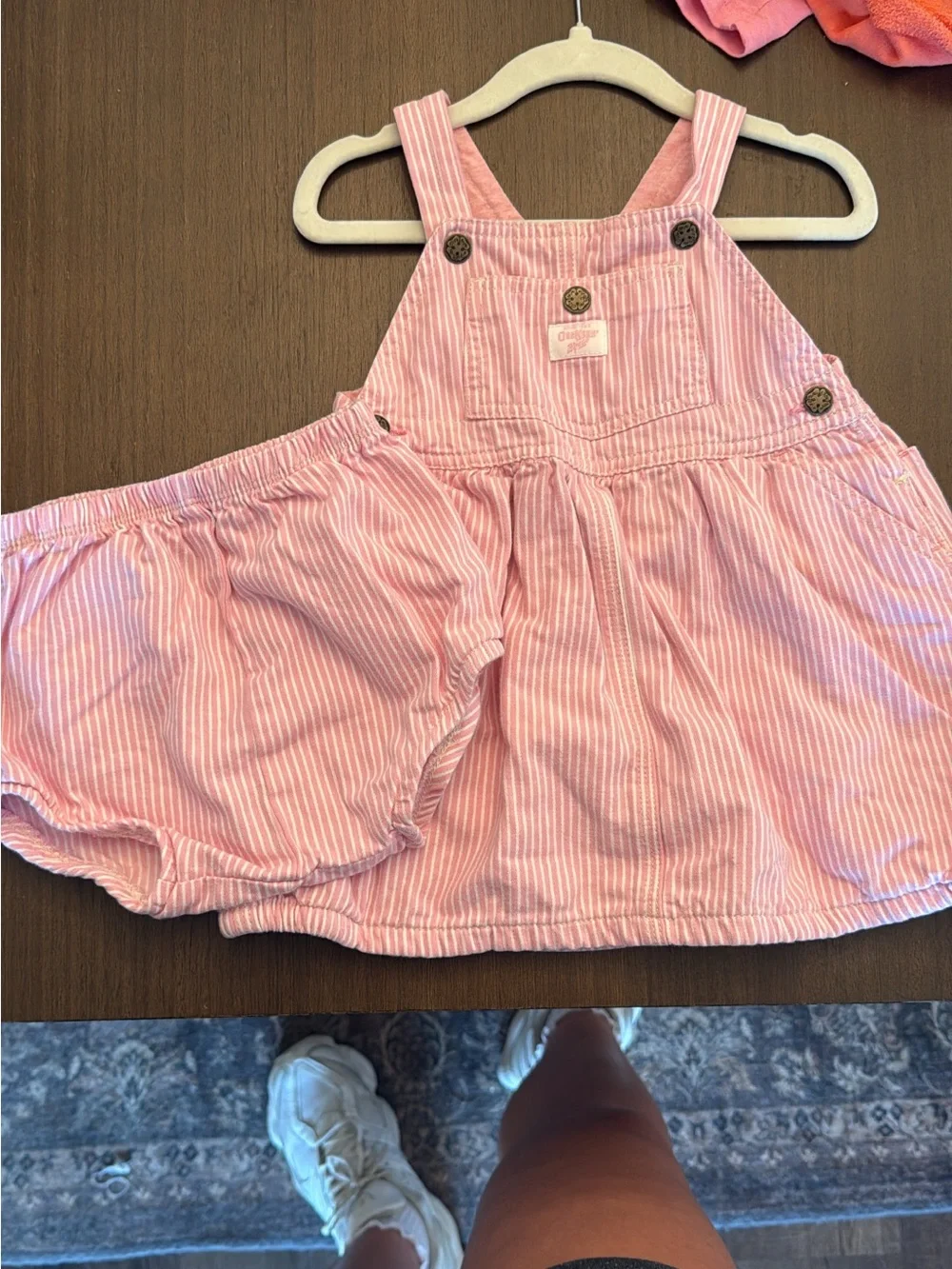 OshKosh B'gosh Pink and White Striped Pinafore Set with Bloomers